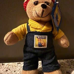 USPS Rosie the Riveter Teddy Bear with Denim Overalls